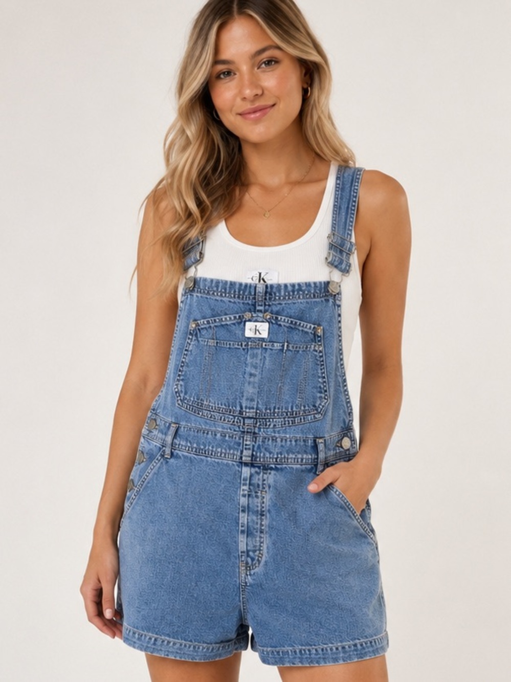 Calvin Klein Light Blue Denim Short Overalls Vintage